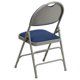 English Elm EE1029 Classic Commercial Grade Large Metal Folding Chair - Set of 2 Navy Fabric/Gray Frame EEV-10638