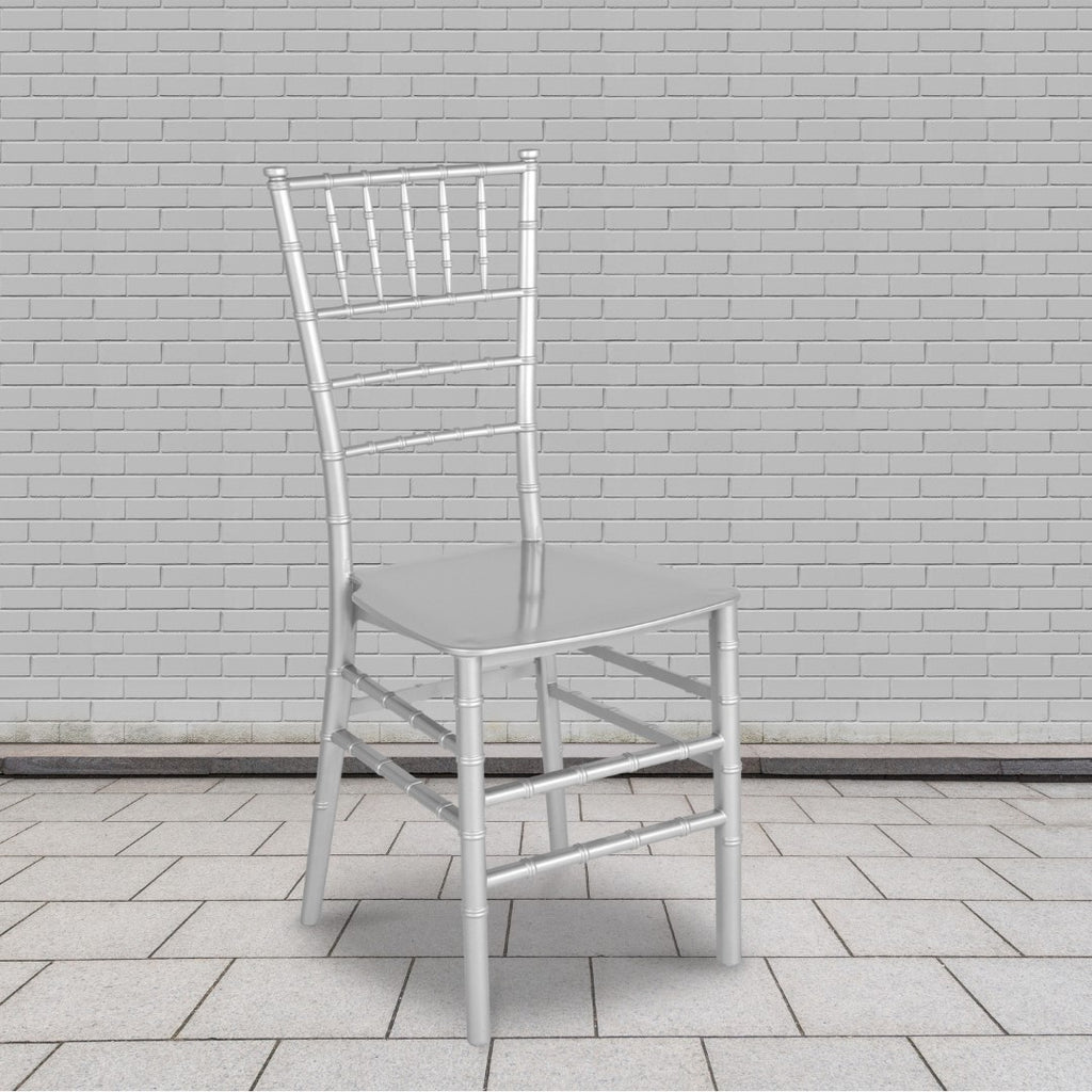 English Elm EE2093 Traditional Commercial Grade Flat Seat Resin Chiavari Chair Silver EEV-14887