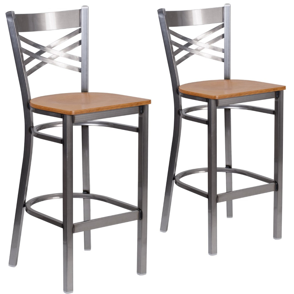English Elm EE1186 Traditional Commercial Grade Metal Restaurant Barstool Natural Wood Seat/Clear Coated Metal Frame EEV-11198