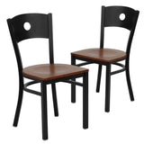 English Elm EE1199 Traditional Commercial Grade Metal Restaurant Chair Cherry Wood Seat/Black Metal Frame EEV-11264