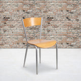 English Elm EE1201 Traditional Commercial Grade Metal Restaurant Chair Natural Wood Seat/Silver Frame EEV-11274