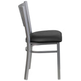 English Elm EE1203 Traditional Commercial Grade Metal Restaurant Chair Black Vinyl Seat/Silver Frame EEV-11276