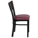 English Elm EE1217 Traditional Commercial Grade Metal Restaurant Chair Walnut Wood Back/Burgundy Vinyl Seat/Black Metal Frame EEV-11333