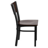English Elm EE1217 Traditional Commercial Grade Metal Restaurant Chair Walnut Wood Back/Walnut Wood Seat/Black Metal Frame EEV-11334