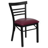 English Elm EE1224 Traditional Commercial Grade Metal Restaurant Chair Burgundy Vinyl Seat/Black Metal Frame EEV-11366