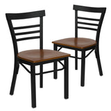 English Elm EE1224 Traditional Commercial Grade Metal Restaurant Chair Cherry Wood Seat/Black Metal Frame EEV-11367