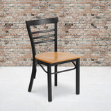 English Elm EE1224 Traditional Commercial Grade Metal Restaurant Chair Natural Wood Seat/Black Metal Frame EEV-11369