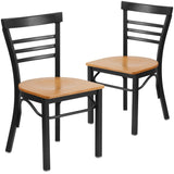 English Elm EE1224 Traditional Commercial Grade Metal Restaurant Chair Natural Wood Seat/Black Metal Frame EEV-11369