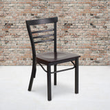 English Elm EE1224 Traditional Commercial Grade Metal Restaurant Chair Walnut Wood Seat/Black Metal Frame EEV-11370