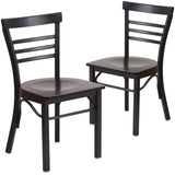 English Elm EE1224 Traditional Commercial Grade Metal Restaurant Chair Walnut Wood Seat/Black Metal Frame EEV-11370