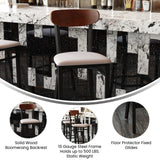 English Elm EE1057 Transitional Commercial Grade Metal/Wood Restaurant Barstool - Set of 2 Walnut Wood Back/Gray Vinyl Seat EEV-10749