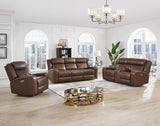 New Classic Furniture Atticus Dual Recliner Sofa with Power Footrest Mocha U2413-30P1-MCB