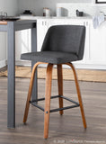 Toriano Mid-Century Modern Counter Stool in Walnut and Charcoal Fabric by LumiSource - Set of 2