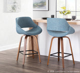 Fabrico Mid-Century Modern Counter Stool in Walnut and Blue Noise Fabric by LumiSource - Set of 2