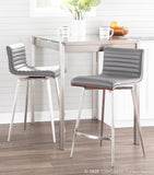 Mason Contemporary Swivel Counter Stool in Stainless Steel, Walnut Wood, and Grey Faux Leather by LumiSource - Set of 2
