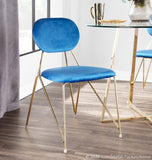 Gwen Contemporary-Glam Chair in Gold Metal with Blue Velvet by LumiSource - Set of 2