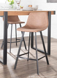 Outlaw Industrial Counter Stool in Black with Brown Faux Leather by LumiSource - Set of 2