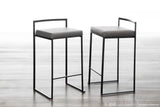 Fuji Contemporary Stackable Counter Stool in Black with Grey Faux Leather Cushion by LumiSource - Set of 2