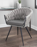 Braided Matisse Contemporary Chair in Black Metal with Grey Faux Leather and Grey Fabric by LumiSource
