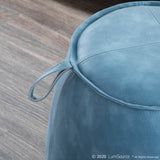 Round Contemporary Ottoman in Blue Faux Leather by LumiSource