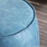 Round Contemporary Ottoman in Blue Faux Leather by LumiSource