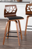 Folia Mid-Century Modern Counter Stool in Walnut Wood and Black Faux Leather by LumiSource - Set of 2