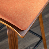 Folia Mid-Century Modern Counter Stool in Walnut Wood and Orange Fabric by LumiSource - Set of 2