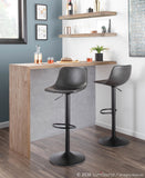 Duke Industrial Adjustable Barstool in Black Metal and Grey Faux Leather by LumiSource - Set of 2