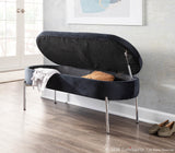Chloe Contemporary/Glam Storage Bench in Chrome Metal and Black Velvet by LumiSource
