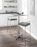 Fuji Contemporary Stackable Barstool in Stainless Steel with Grey Faux Leather Cushion by LumiSource - Set of 2