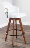 Ahoy Mid-Century Counter Stool in Walnut and White Fabric with Floral Design by LumiSource