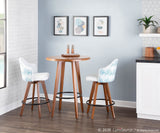 Ahoy Mid-Century Counter Stool in Walnut and White Fabric with Blue Coral Design by LumiSource