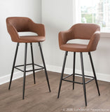 Margarite Contemporary Counter Stool in Black Metal and Brown Faux Leather by LumiSource - Set of 2