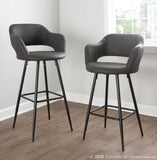 Margarite Contemporary Barstool in Black Metal and Grey Faux Leather by LumiSource - Set of 2