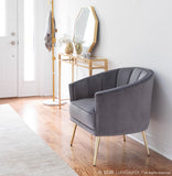 Tania Contemporary/Glam Accent Chair in Gold Metal and Grey Velvet by LumiSource