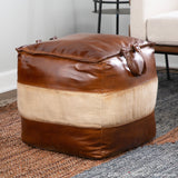 Cobbler Industrial Pouf in Espresso Leather and Tan Canvas by LumiSource