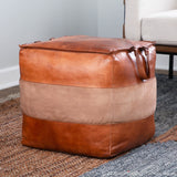 Cobbler Industrial Pouf in Brown Leather and Tan Canvas by LumiSource