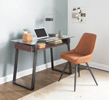 Duke Contemporary Desk in Black Metal, Walnut Wood, and Clear Glass by LumiSource