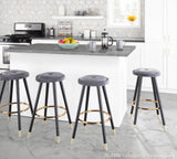 Cavalier Glam Counter Stool in Black Wood and Silver Velvet with Gold Accent by LumiSource - Set of 2