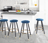 Cavalier Glam Counter Stool in Black Wood and Blue Velvet with Gold Accent by LumiSource - Set of 2