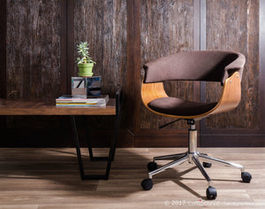 Vintage Mod Mid-Century Modern Office Chair in Walnut Wood and Espresso Fabric by LumiSource