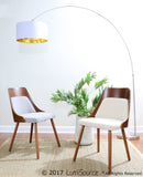 Salon Contemporary Floor Lamp with Satin Nickel Base and White Shade with Gold Accent by LumiSource 