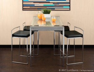 Fuji 5-Piece Contemporary Counter Height Dining Set in Stainless Steel and Black by LumiSource
