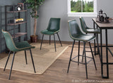 Durango 26" Contemporary Counter Stool in Black with Green Vintage Faux Leather by LumiSource - Set of 2
