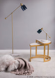 Marcel Contemporary Floor Lamp in White Marble, Gold Metal and Blue Glass by LumiSource