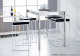 Fuji Contemporary Stackable Counter Stool in White with Black Faux Leather Cushion by LumiSource - Set of 2