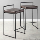 Fuji Contemporary Stackable Counter Stool in Black with Brown Faux Leather Cushion by LumiSource - Set of 2 