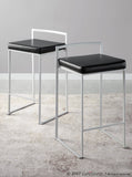 Fuji Contemporary Stackable Counter Stool in White with Black Faux Leather Cushion by LumiSource - Set of 2