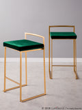 Fuji Contemporary-Glam Stackable Counter Stool in Gold with Green Velvet Cushion by LumiSource - Set of 2