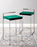 Fuji Contemporary Stackable Counter Stool in Stainless Steel with Green Velvet Cushion by LumiSource - Set of 2